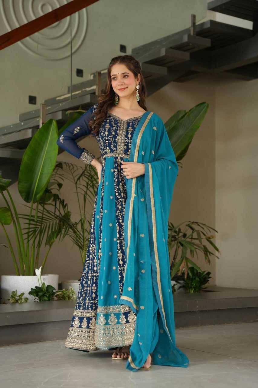 Faux Blooming Gown With Dupatta Sequin Gowns - MYLUXURY LANE ENTERPRISE